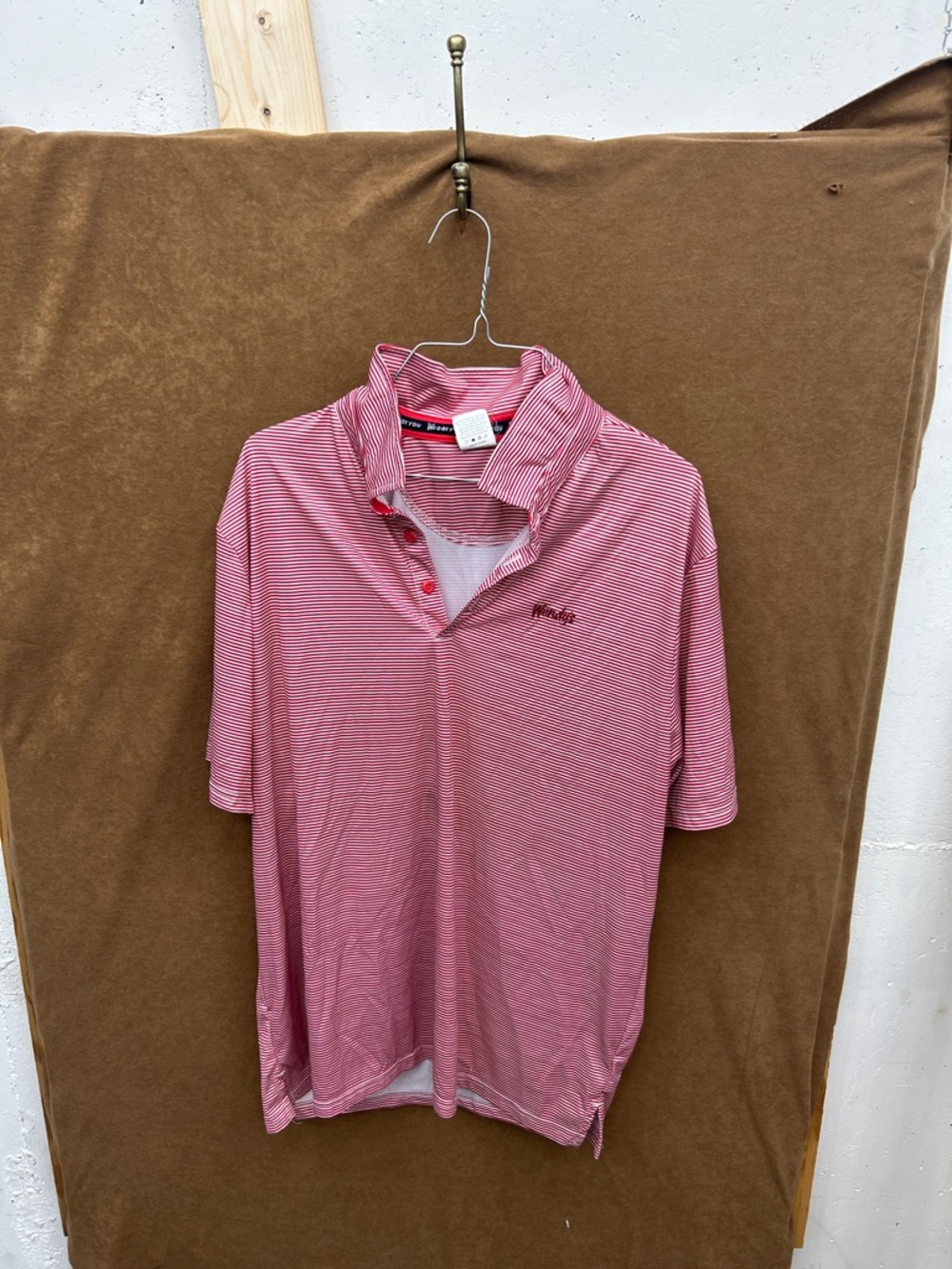 Wendy’s Men's Red-White Striped Polo